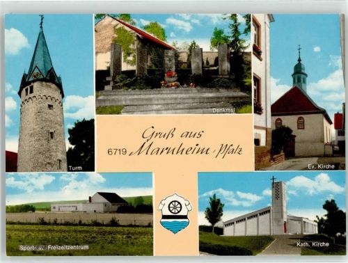 Marnheim Turm Denkmal Ev. Kirche Kath. Kirche Sportzentrum Freizeitzentrum