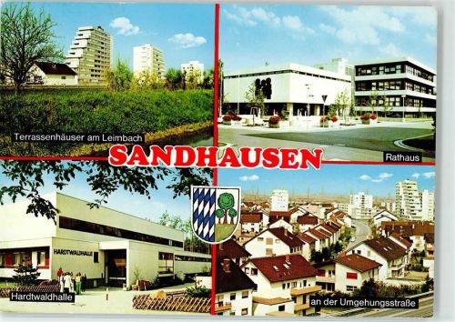 Sandhausen Terrassenhäuser am Leimbach Rathaus Hardtwaldhalle Umgehungsstrasse