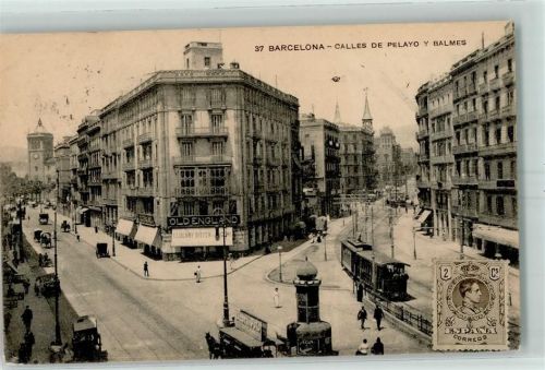 Barcelona 1918 Calles de Pelayo y Balmes Straßenbahn Pferdestraßenbahn