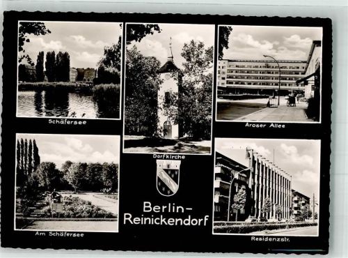 10115 W1000 Reinickendorf 1974 Foto AK Kirche Aroser Allee Residenzstrasse Schäfersee Wappen