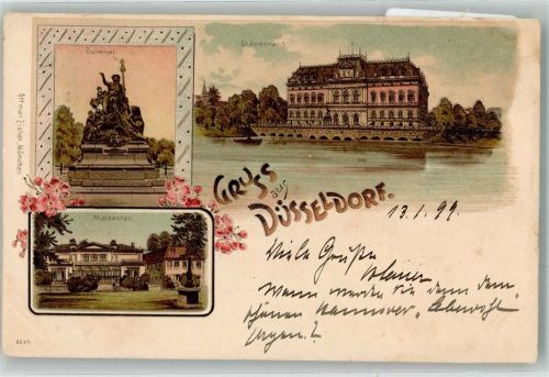 Düsseldorf 1899 Ständehaus Denkmal Malkasten Lithographie