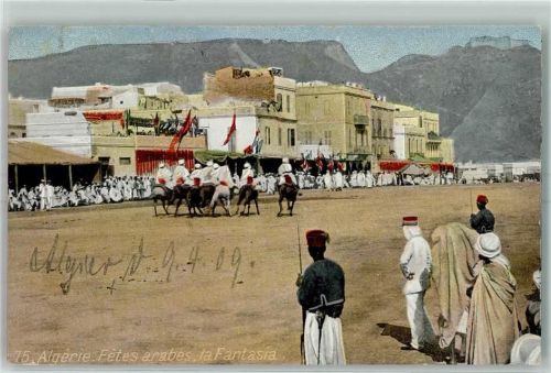 1909 Fetes arabes la Fantasia Pferde Fahnen