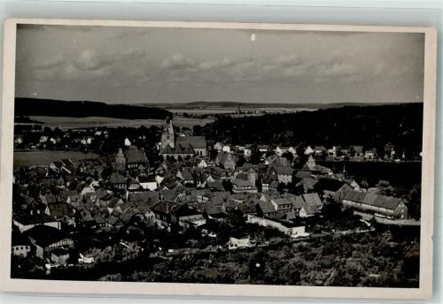 Mölln Panorama des Ortes am Ziegelsee mit St.-Nicolai-Kirche Ort handschriftlich