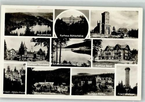 76596 W7564 Herrenwies , Baden Foto AK Mummelsee Kurhaus Bühlerhöhe Hundseck Sand Hornisgrinde Schwarzenbach Talsperre Friedrich Hilda Heim Friedrichsturm Schwarzenbach Talsperre Badener Höhe