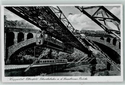 Elberfeld Sonnborner Brücke Dampfeisenbahn Straßenbahn Flugzeug Stempel Propaganda WK II