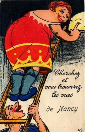 Nancy Nancy (Frankreich) Leporello Frau auf Leiter I-II (fleckig RS)