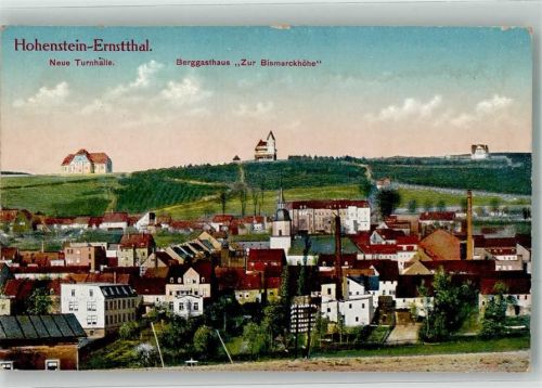 Hohenstein-Ernstthal 1912 Panorama des Ortes mit Neuer Turnhalle und Berggasthaus Zur Bismarckhöhe