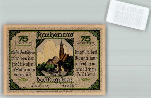 Rathenow Notgeld 75 Pfennig Zietenhusar