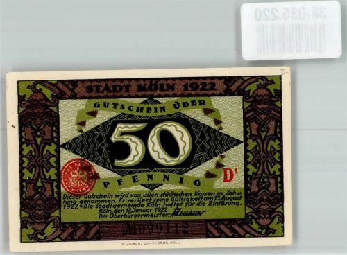 Köln Stadt 1922 50 Pfennig