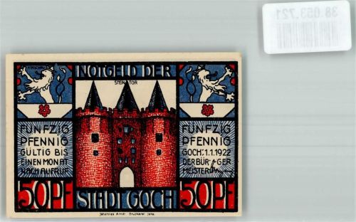 Goch 1922 Gutschein über 50 Pfennig Steintor Schmuggelroute