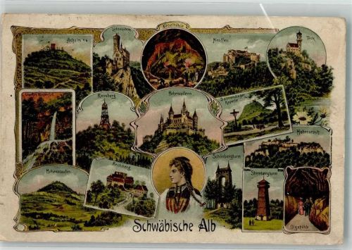 Hohenzollern 1900 Tracht Achalm Burg Lichtenstein Teck Neuffen Hohenurach Höhle Hüttenstempel