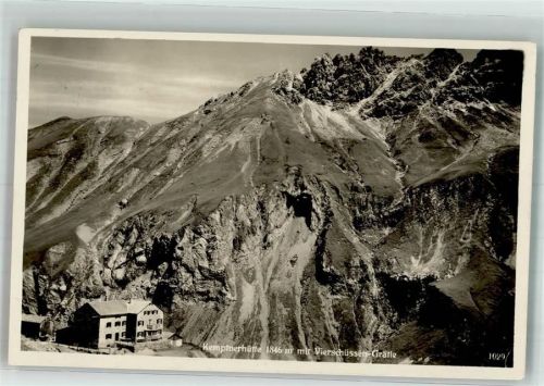 Kemptner Hütte 1934 Berghütte mit dem Vierschüssen-Grätle Hüttenstempel
