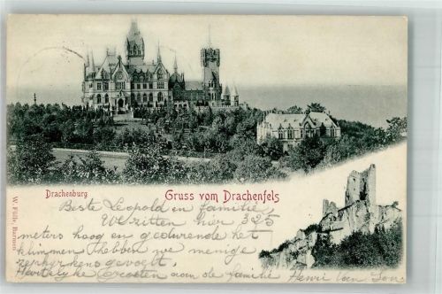 Drachenfels 1900 Burgruine mit der Drachenburg