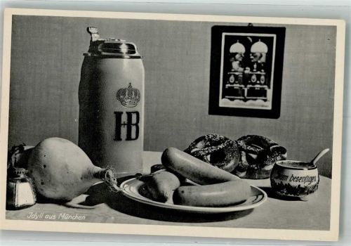 München Stilleben mit Masskrug Radi Brezel und Würstel Verlag Lengauer Nr. 84