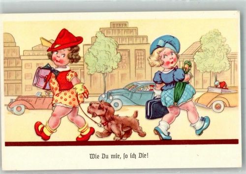 Zwei Mädchen gehen grußlos aneinander vorbei Humor Oldtimer Amag 0444