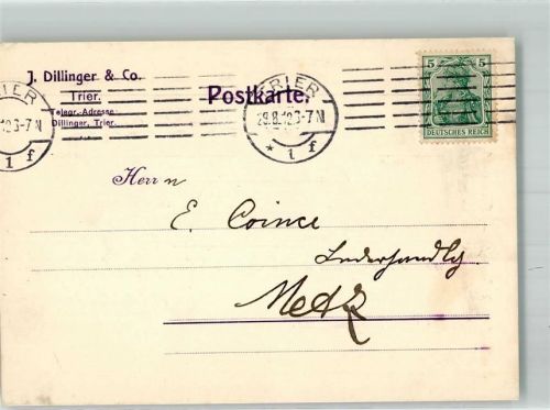 Trier 1912 Geschäftskorrespondenz Firma Dillinger & Co. Lederfabrik Maschinenstempel