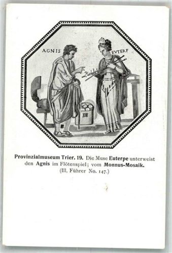 Trier Muse Euterpe unterweist d. Agnis im Flötenspiel Monnus Mosaik