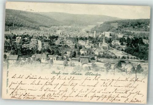 Hann. Münden 1897 Panorama des Ortes mit der St. Blasius Kirche