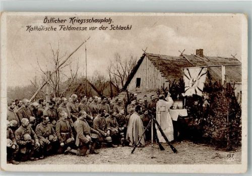 1917 Landser in Uniform bei einem Feldgottesdienst Wohlfahrtskarte Ostpreußenhilfe WK I