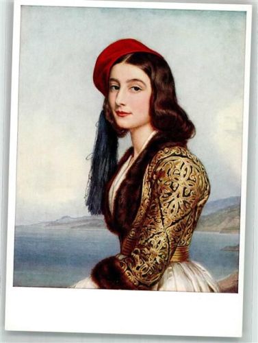 München sign. Stieler, Joseph Portrait der Katharina Botzaris in der Schönheitengalerie König Ludwig I Werbung Kunert-Strümpfe