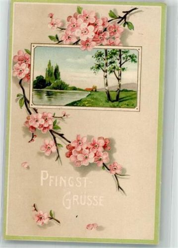 1911 Kirche in Sommerlandschaft eingerahmt von Blütenzweigen L & K Serie 1723