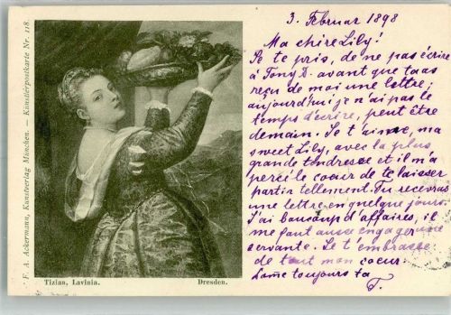 1898 sign. Tizian Portrait der Lavinia Ackermann's Kunstverlag Nr. 118 Adelskorrespondenz
