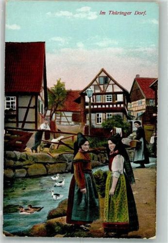 Frauen in Tracht in einem Thüringer Dorf Verlag Jagemann 22903 Hüttenstempel Waldschänke Dreiherrnstein