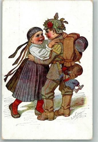 1916 Kinder Uniform schwäbische Trachten Künstlerkarte Nr. 15 Verlagsanstalt Siegfried Bäcker Festungslazarett II. Warschau