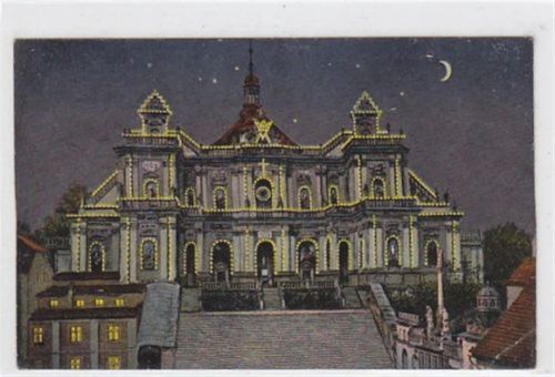 Albendorf Albendorf - Wambierzyce / Kreis Glatz - Klodzko. Gnadenkirche bei Nacht, elektrisch beleuchtet ungelaufen kleiner Knick an der rechten unteren Ecke , sonst gut erhalten