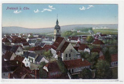 Pretzsch a.d. Elbe mit Teilansicht und Kirche gelaufen, Stempel nicht lesbar. An den Ecke n leichte Abdrücke vom Album, sonst gut erhalten.