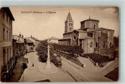 Eguilly 1929 Denkmal Säule Straßenbahn Kirche