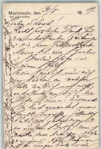 Marktzeuln 1917 Geschäftskorrespondenz Phil. Linz Korbwaren und Weiden Feldpost WK I