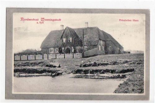 Wenningstedt Wenningstedt a. Sylt mit Partie am Friesenhaus gelaufen, 1912. Leicht fleckig, leichter Schriftdurchdruck, Anhaftung am Rand oben Rückseite, sonst gut erhalten