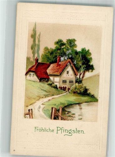 1917 Haus an einem Gewässer in Sommerlandschaft Künstlerkarte