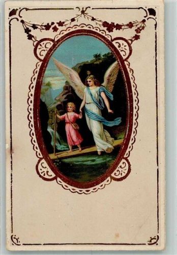 1917 Prägedruck Großer Engel geleitet ein Kind Künstlerkarte