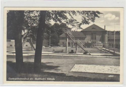 Döbeln Döbeln mit Gartenschwimmbad des Stadtbades gelaufen von 1942 kleiner Knick unten links, sonst gut erhalten.