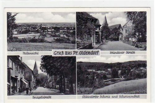 Preuss. Oldendorf, 4 Abbildungen mit Mindener Straße. ungelaufen handschriftliches Datum von 1957. Gute Erhaltung.