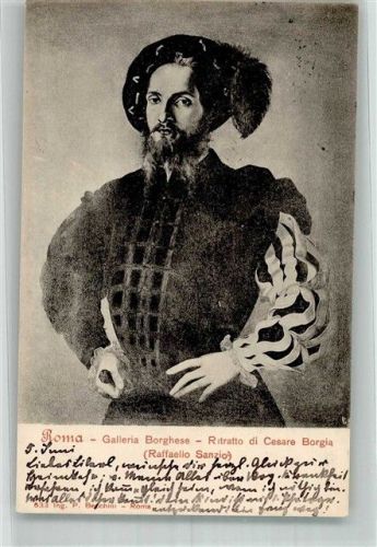 Roma 1903 sign. Sanzio, Raffaello Portrait des Cesare Borgia in der Galleria Borghese Adelskorrespondenz