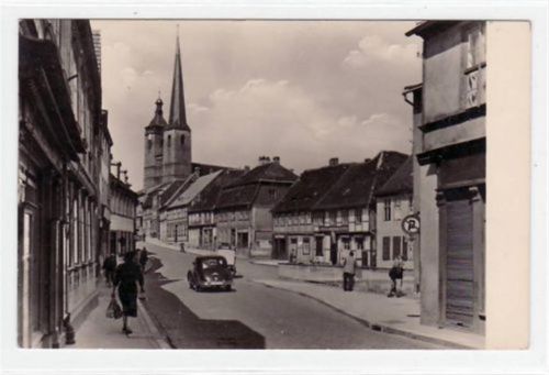 Burg Burg bei Magdeburg mit Breiteweg und Oberkirche gelaufen, Stempel nicht lesbar, ca. 50 iger / 60 iger Jahre. Gute Erhaltung.