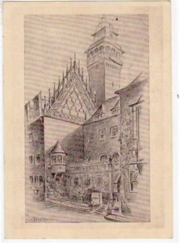 Zeitz Künstlerkarte von Zeitz mit Rathaus gelaufen von 1947. Gute Erhaltung.