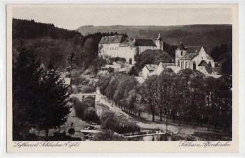 Schleiden mit Blick auf Schloss und Pfarrkirche ungelaufen Top Erhaltung.