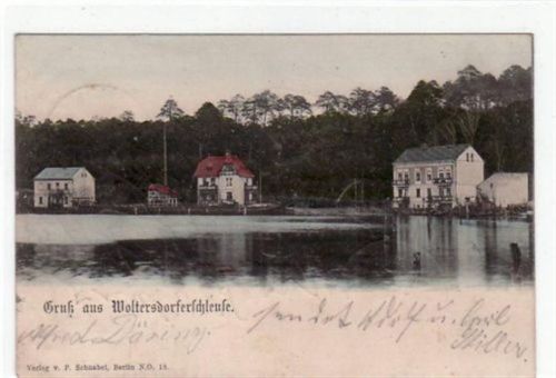 Gruß aus Woltersdorferschleuse mit einer Teilansicht. Postalisch gelaufen 1903. Gute Erhaltung.