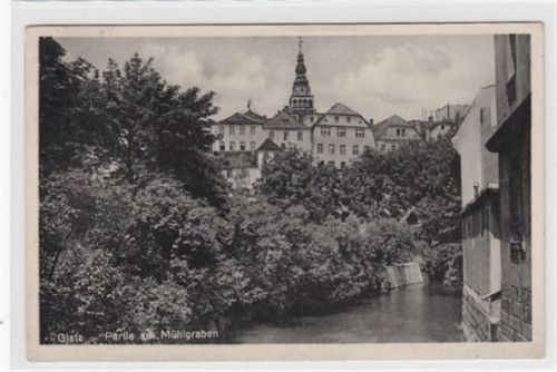 Glatz / Klodzko. Partie am Mühlgraben gelaufen 1934. Leichter Stempeldurchdruck. Rückseite leicht fleckig, sonst gut erhalten