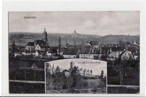 Scheinfeld mit Totale und Schloß Schwarzenberg gelaufen von 1920. Leicht bügig, leicht stockfleckig, sonst gut erhalten