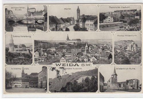 Weida Markt und Wilhelms - Platz gelaufen, 1937. Leicht fleckig, leichter Stempeldurchdruck, leichter Bug unten rechts, sonst gut erhalten
