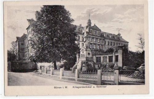 Büren mit Kriegerdenkmal und Seminar gelaufen, Marke entfernt. Ecken mit Albumabdrücken, sonst gut erhalten