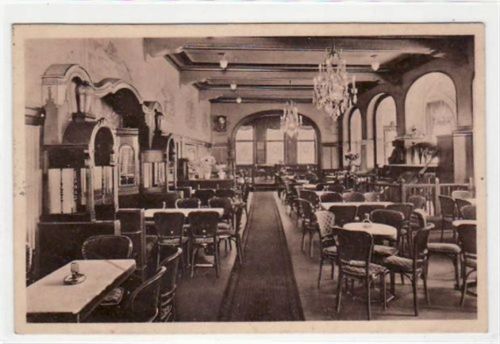 Aue mit Conditorei und Café Willy Temper gelaufen von 1927. Ecken mit Albumabdrücken, sonst gut erhalten
