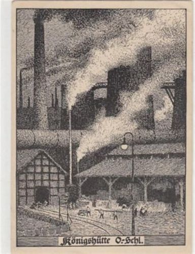 Königshütte Künstlerkarte Königshütte / Królewska Huta in Oberschlesien gelaufen 1930. Leichte Büge. Etwas dünneres Papier. Leichte Abschürfung Rückseite.