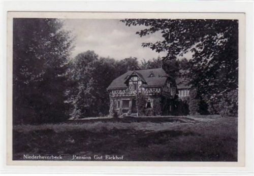 Niederhaverbeck mit Pension Gut Eickhof gelaufen, 1934. Leichter Stempeldurchdruck, leicht fleckig, sonst gut erhalten