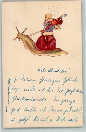 1926 Engel Postillon reitet auf der Schnecke sign. E.G. AK